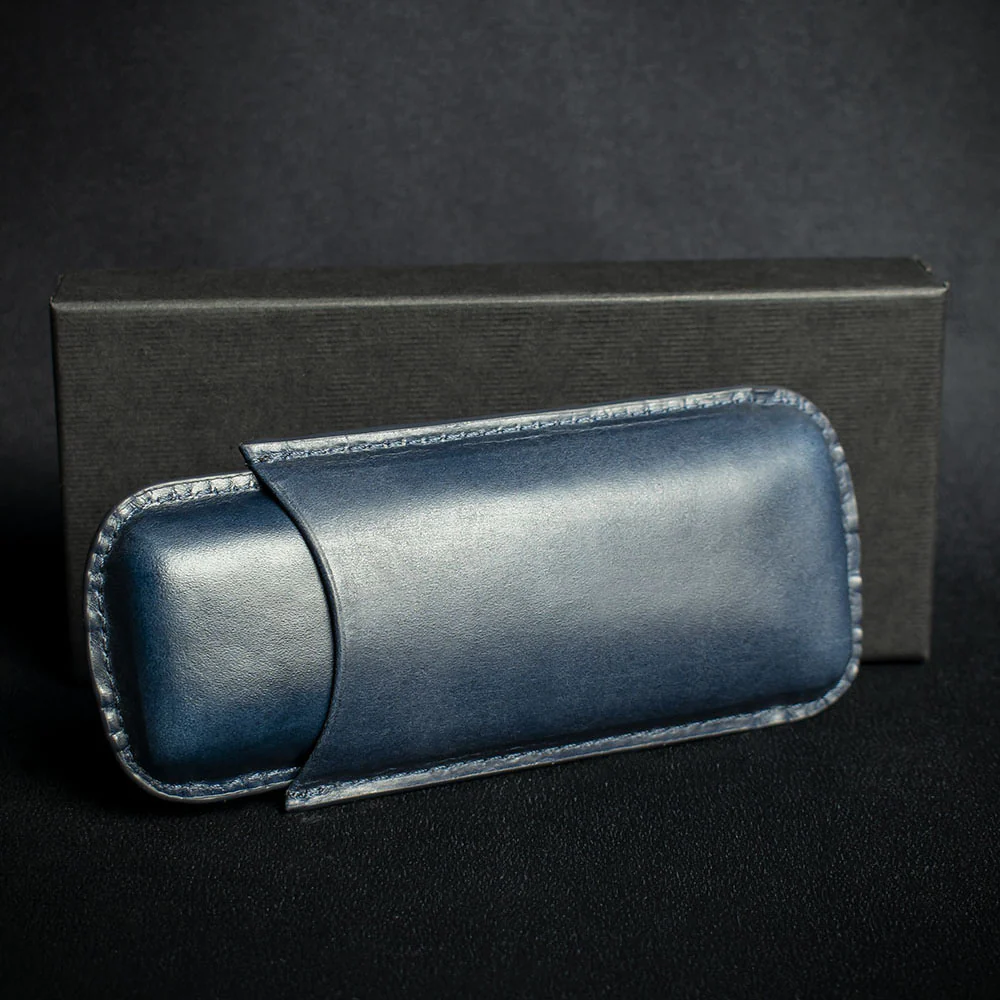Artamis Navy Blue Leather Cigar Case - 2 Coronas - Image 2