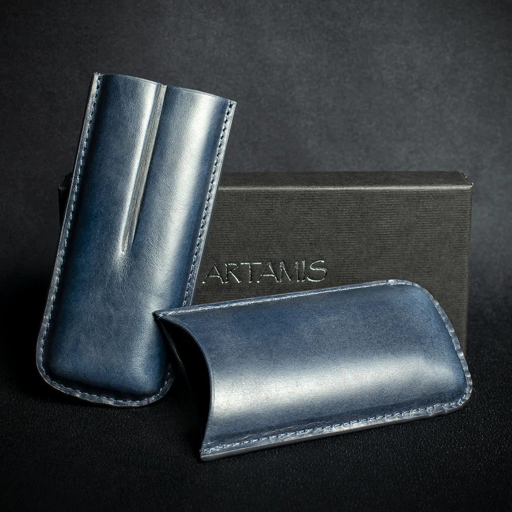 Artamis Navy Blue Leather Cigar Case - 2 Coronas - Image 3