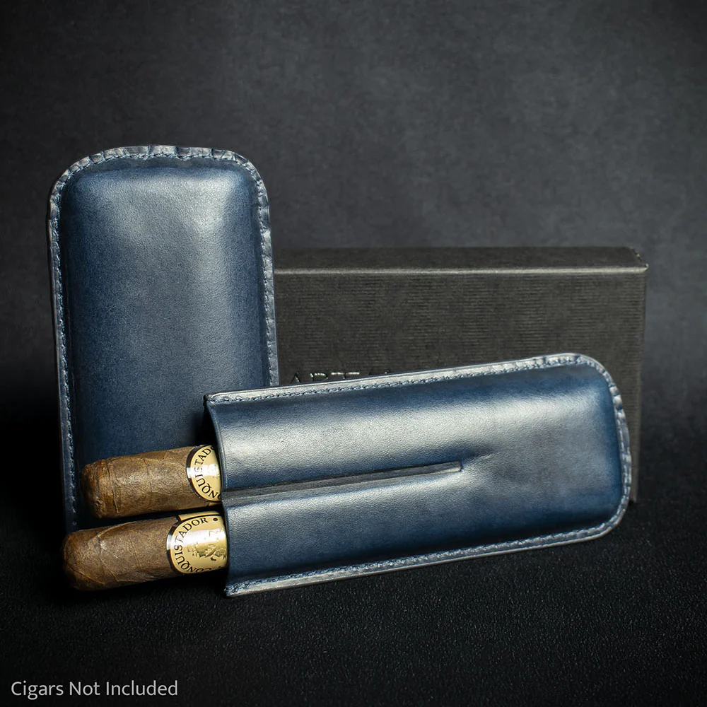 Artamis Navy Blue Leather Cigar Case - 2 Coronas - Image 4