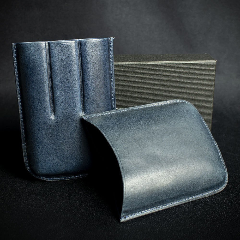 Artamis Navy Blue Leather Cigar Case - 3 Robustos - Image 3