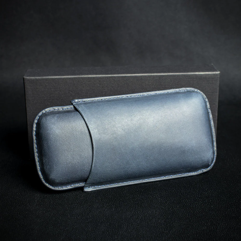 Artamis Navy Blue Leather Cigar Case - 2 Robustos - Image 2