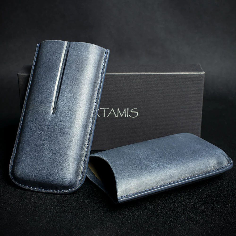 Artamis Navy Blue Leather Cigar Case - 2 Robustos - Image 3