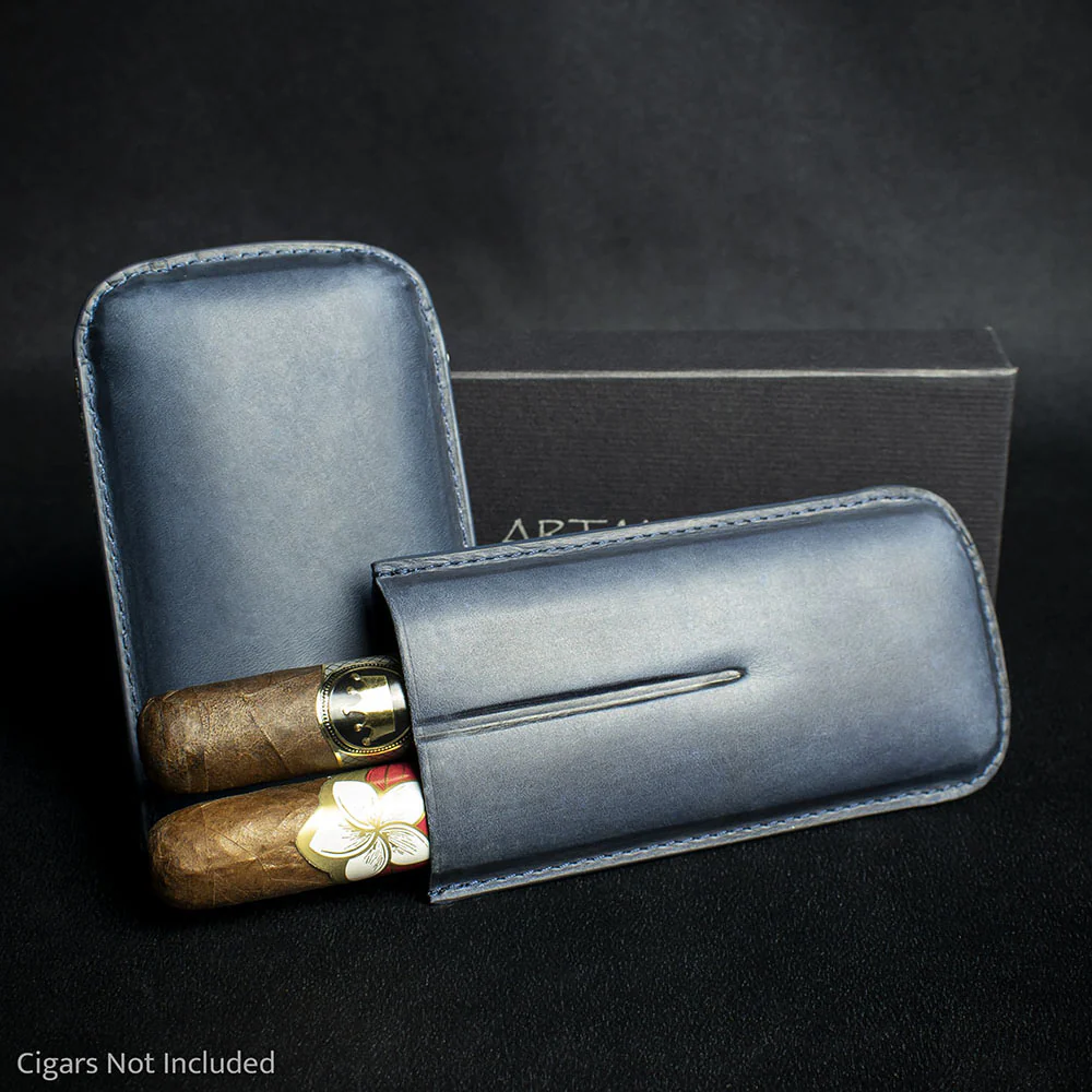 Artamis Navy Blue Leather Cigar Case - 2 Robustos - Image 4