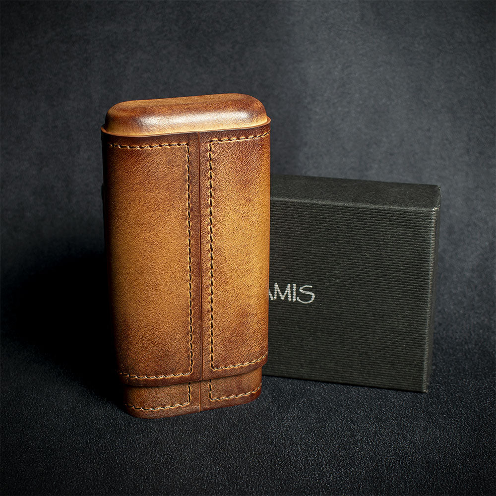 Artamis Antique Leather Cedar Lined Cigar Case - 3 Robustos - Image 3