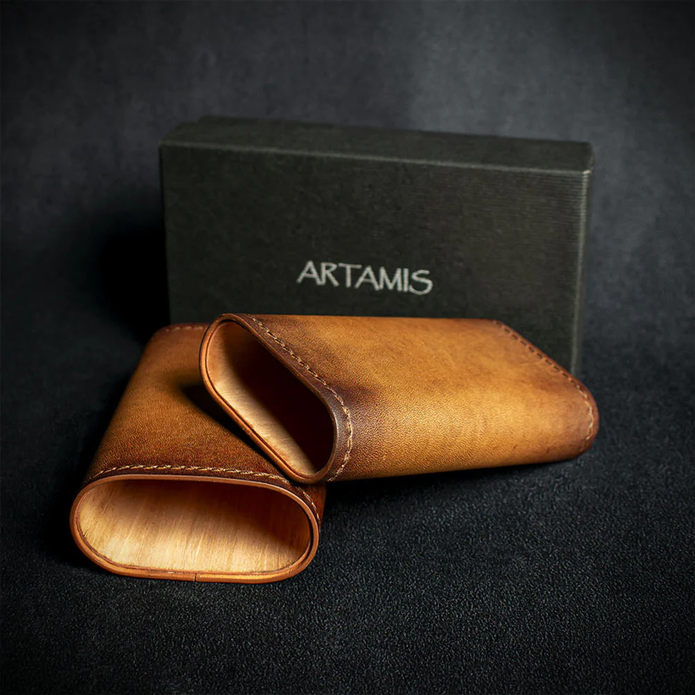 Artamis Antique Leather Cedar Lined Cigar Case - 3 Robustos - Image 6