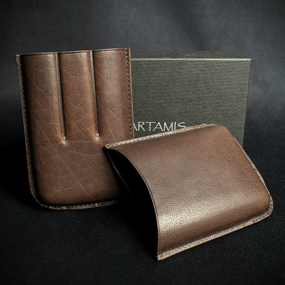 Artamis Brown Leather Cigar Case - 3 Robustos - Image 3
