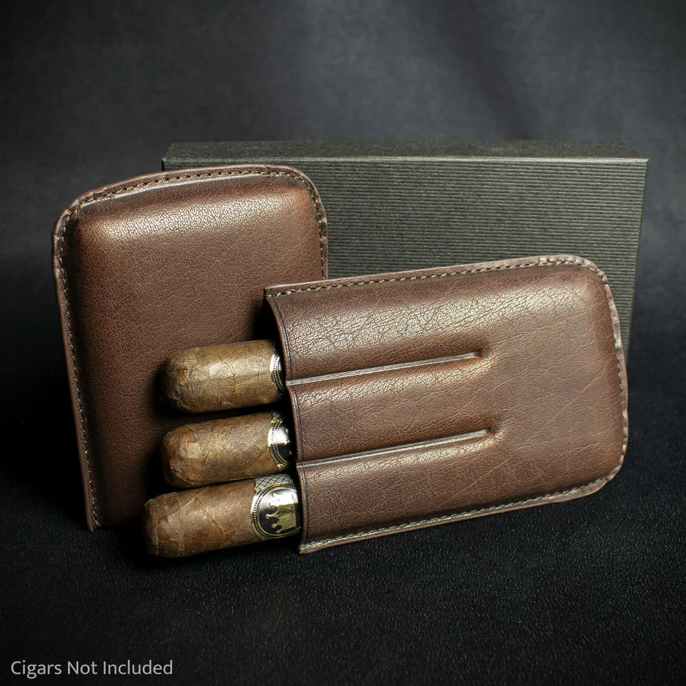 Artamis Brown Leather Cigar Case - 3 Robustos - Image 4