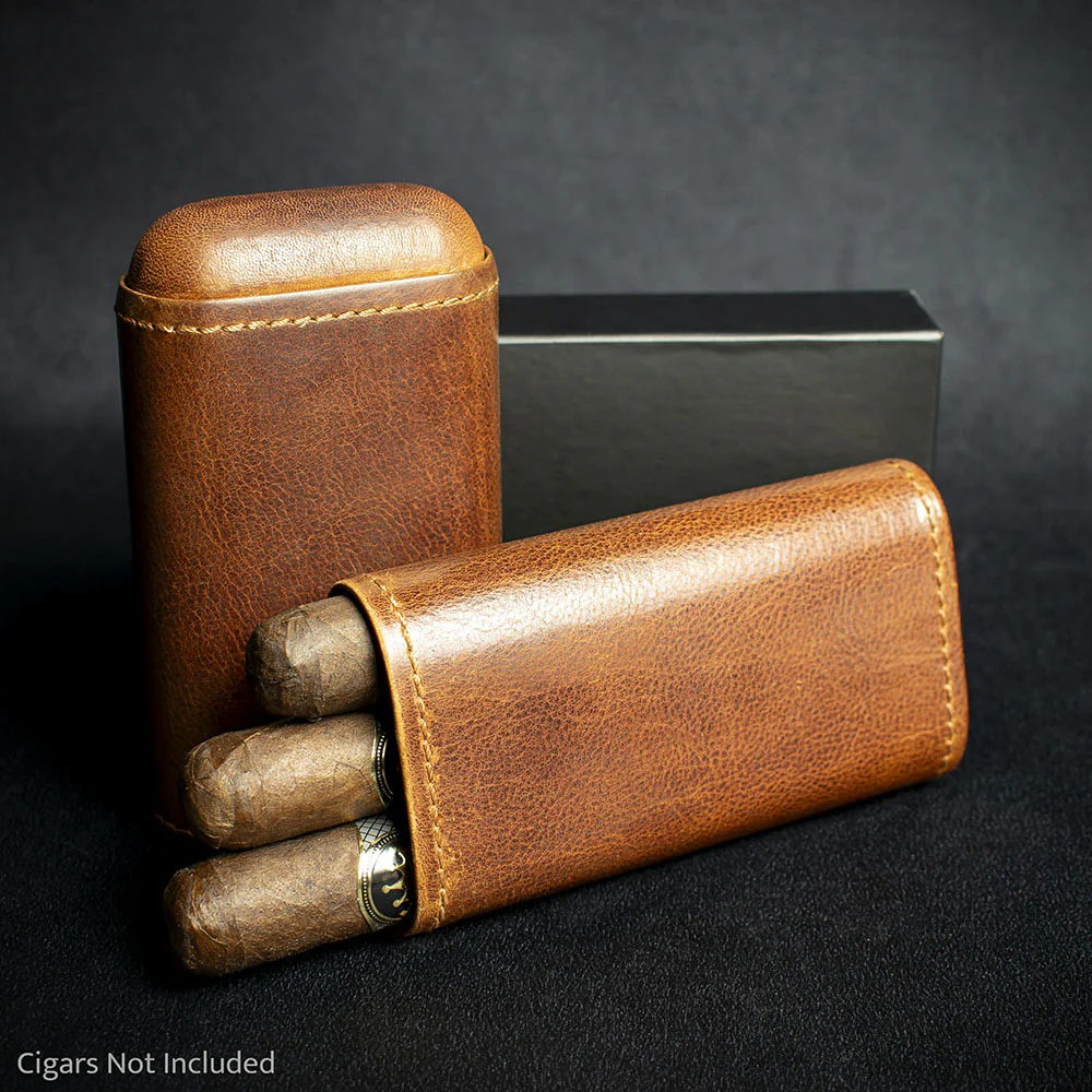 Artamis Cognac Leather Cedar Lined Cigar Case - 3 Robustos - Image 4