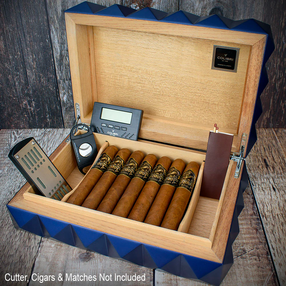 Colibri Quasar Desktop Humidor Blue - 40/45 Cigar Capacity - Image 2