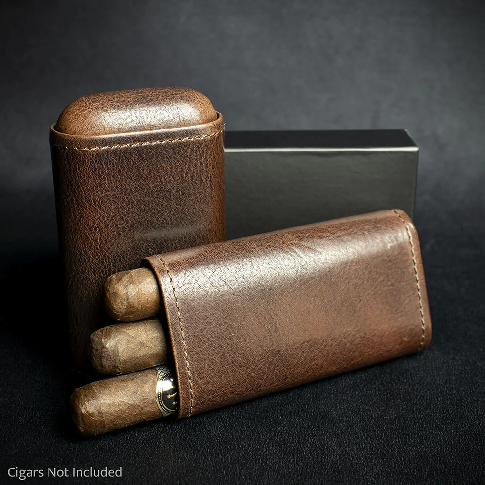 Artamis Dark Brown Leather Cedar Lined Cigar Case - 3 Robustos - Image 4