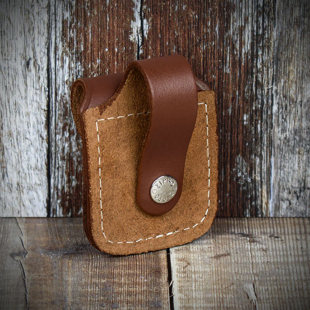 Zippo Lighter Pouch With Belt Loop - Brown Leather - Image 3