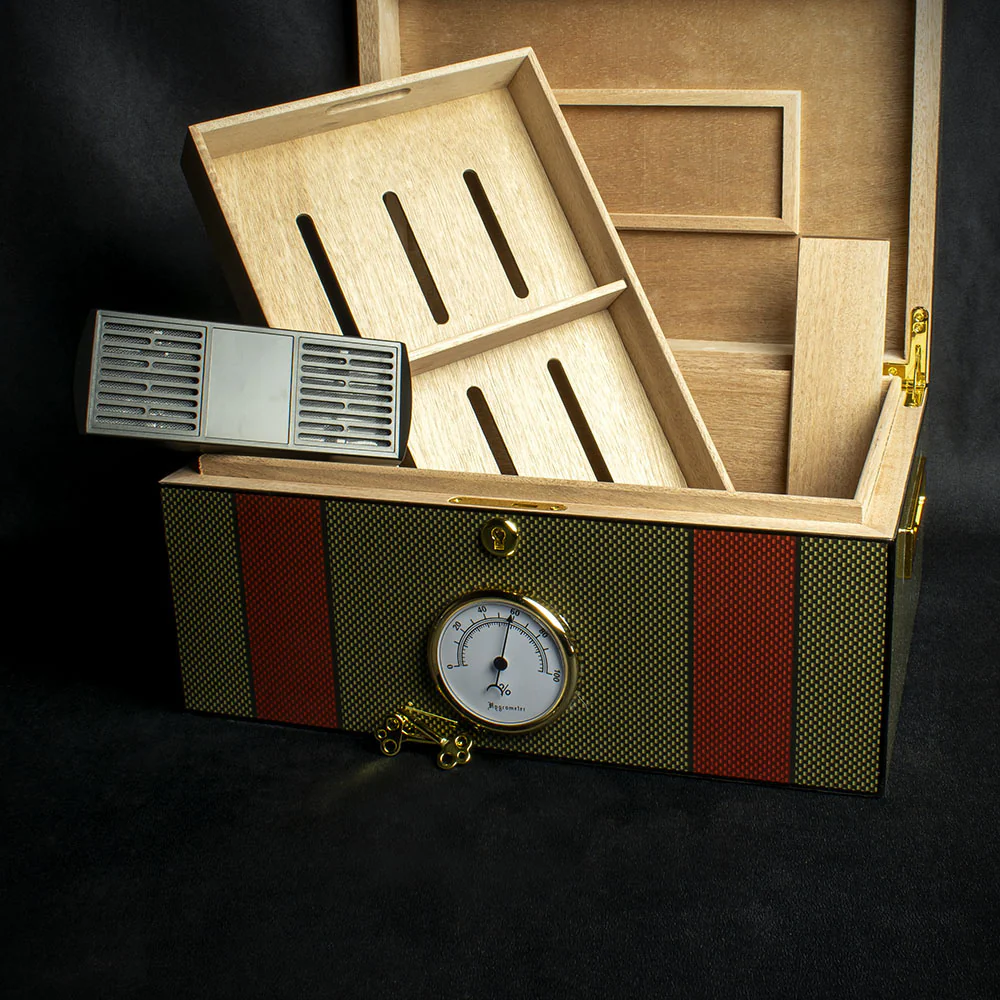 Green & Orange Carbon Finish Cigar Humidor - 40 Cigar Capacity - Image 2