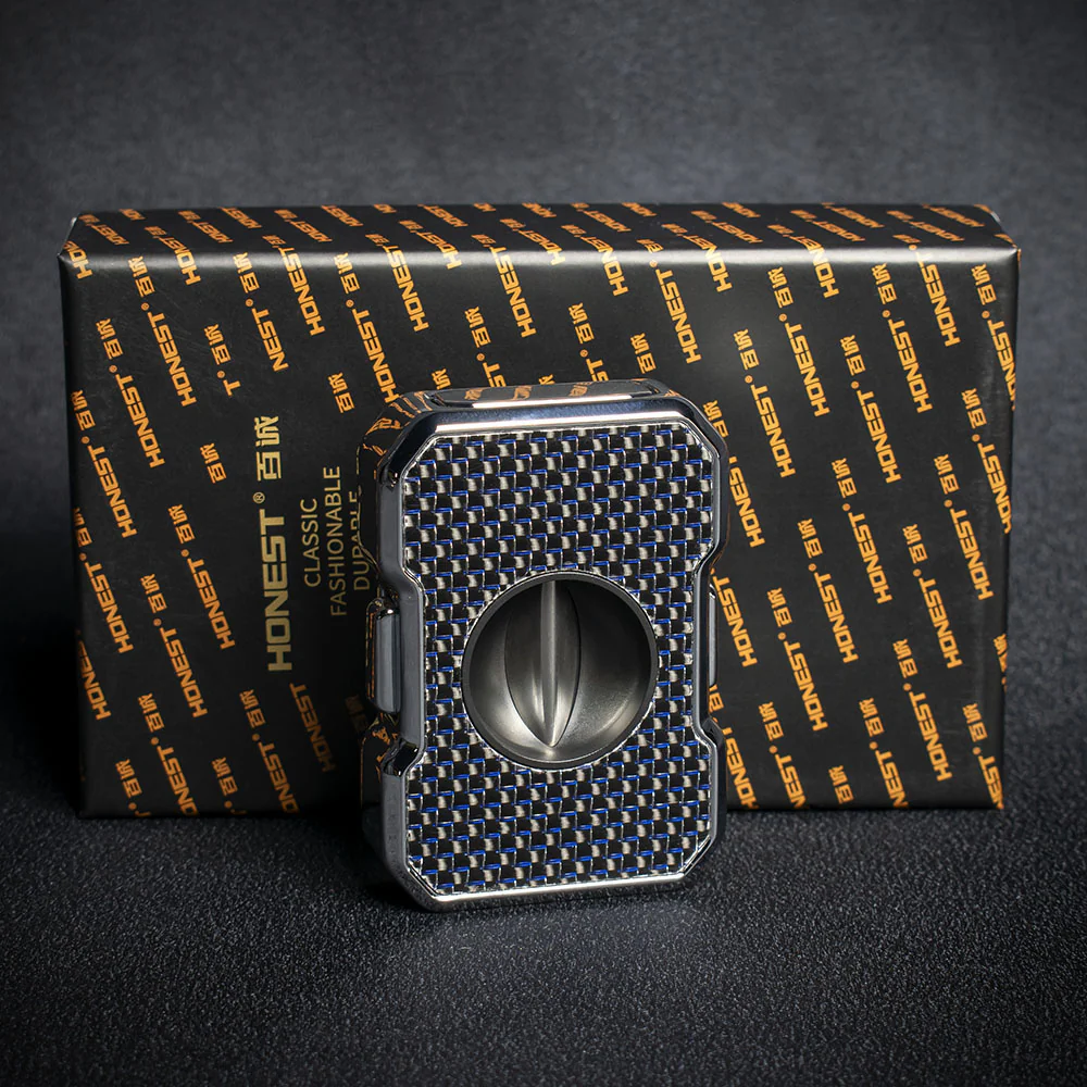Honest "V" Cigar Cutter - Blue Carbon
