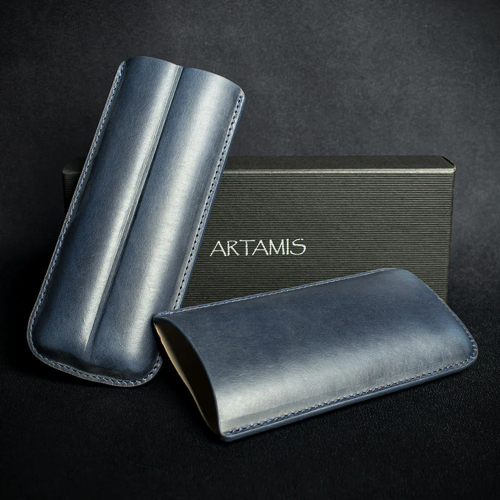 Artamis Navy Blue Leather Cigar Case - 2 Churchills - Image 3