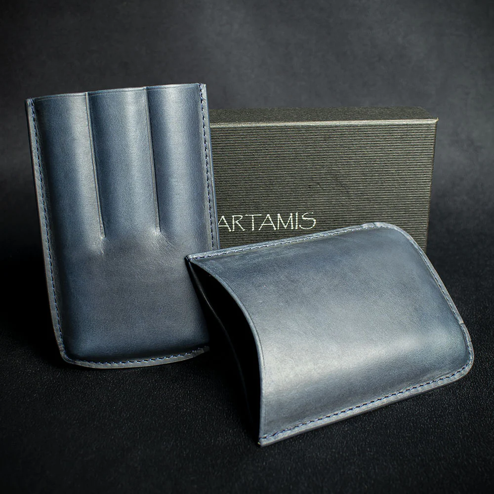 Artamis Navy Blue Leather Cigar Case - 3 Coronas - Image 3