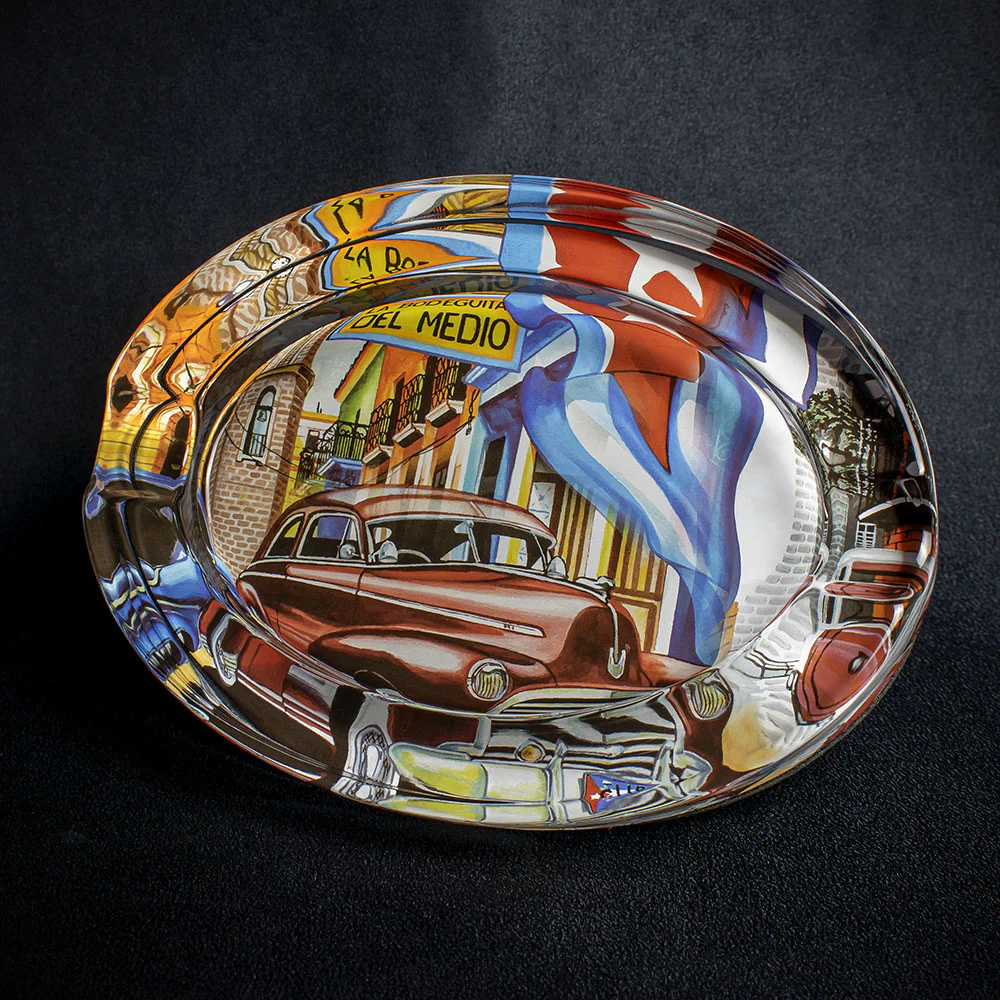 Oval Glass Cigar Ashtray - Cuban Car
