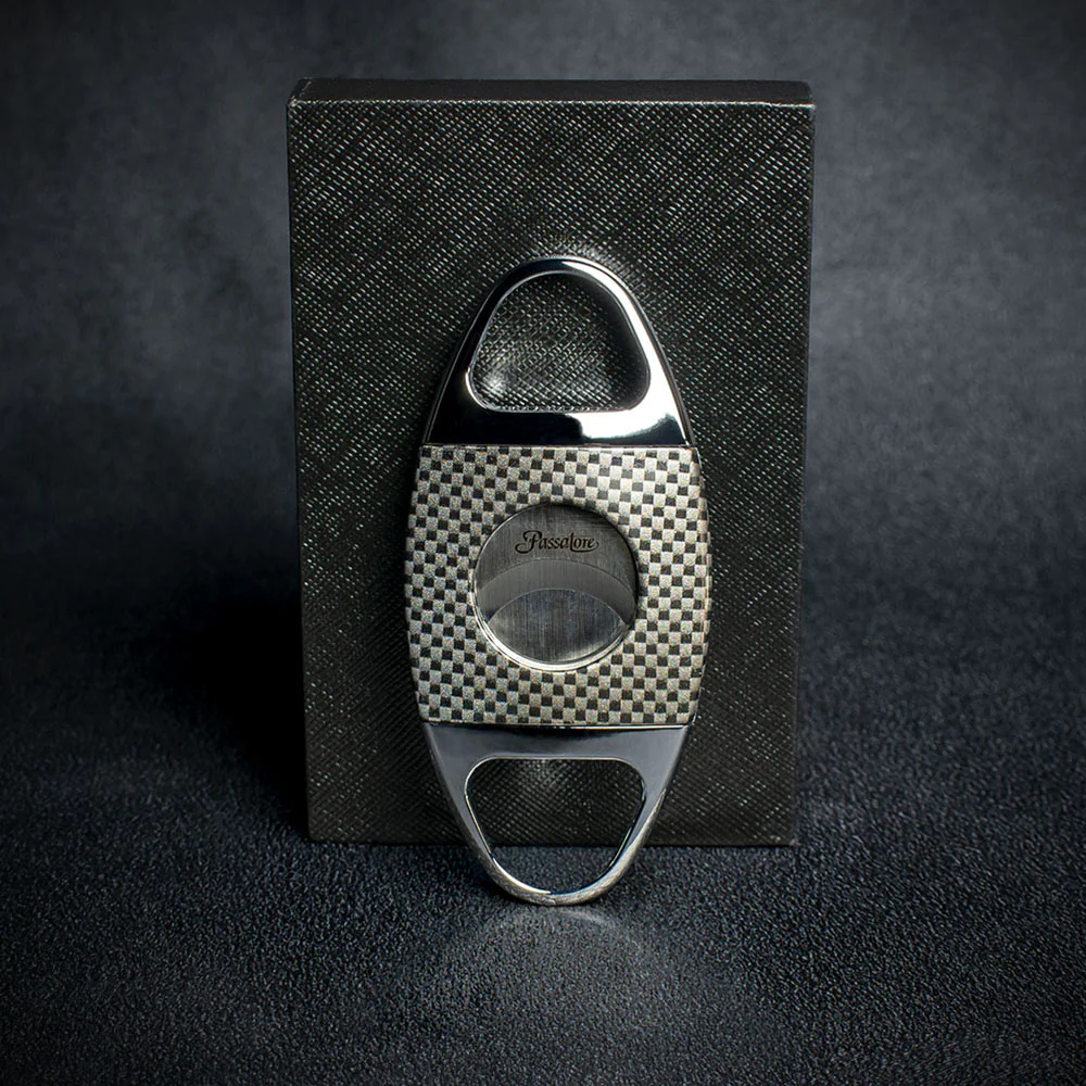 Passatore Chrome & Carbon Check Double Blade Guillotine Cigar Cutter