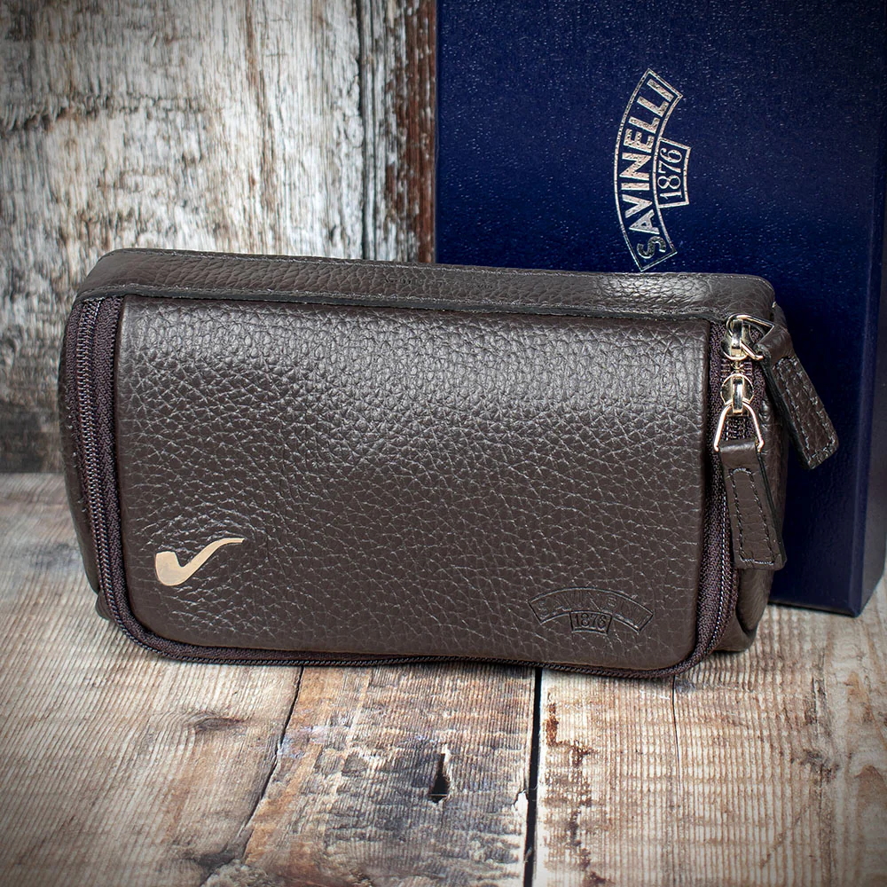 Savinelli Astuccio Leather Two Pipe Case - Brown