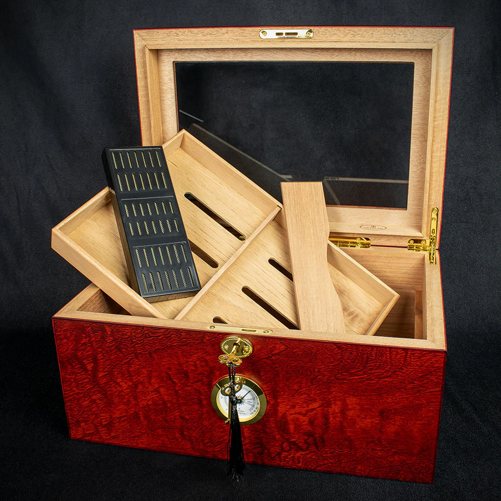 Sikarlan Burbinga Veneer Humidor With Glass Top - 100 Cigars - Image 2