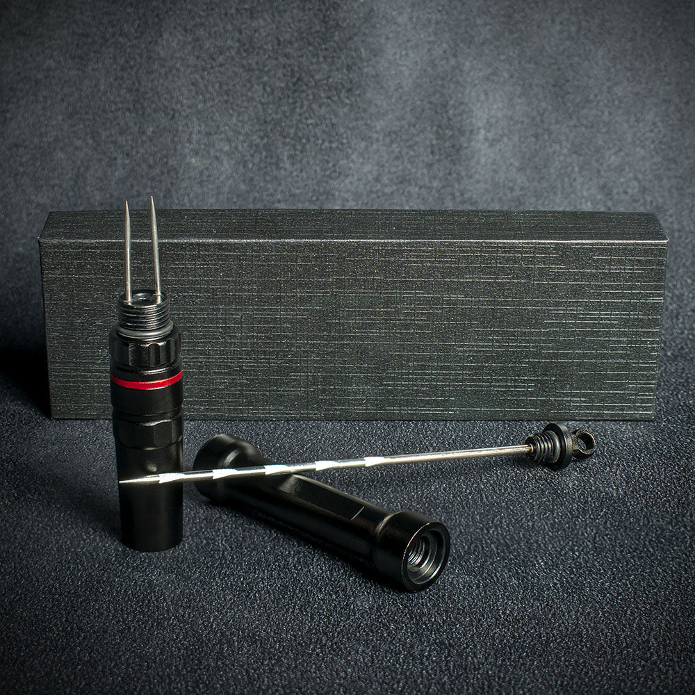Matte Black Metal Cigar Drill Spike Nubber & Double Punch - Draw Enhancer Tool - Image 2