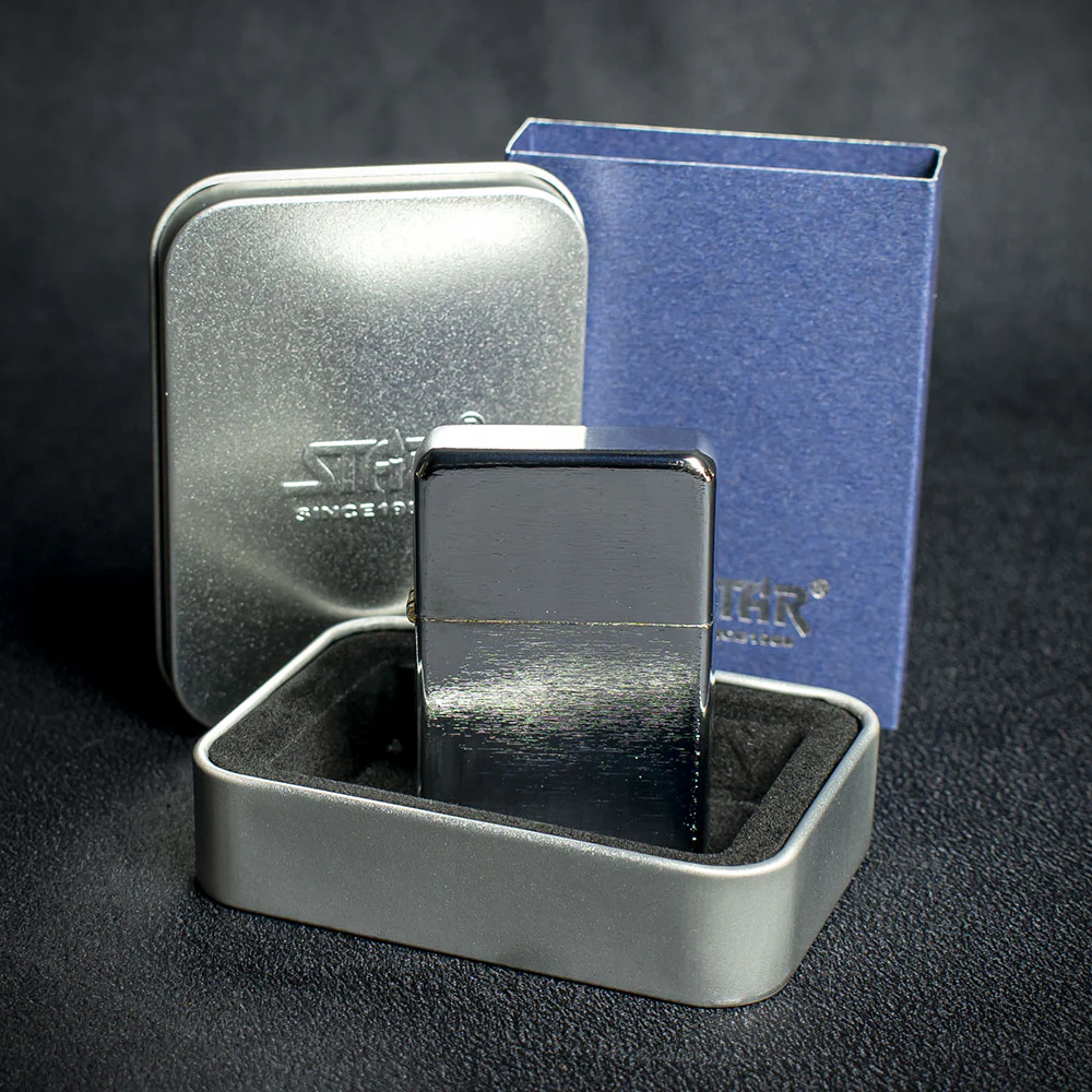 Star Petrol Lighter - Brushed Polished Chrome - Image 2
