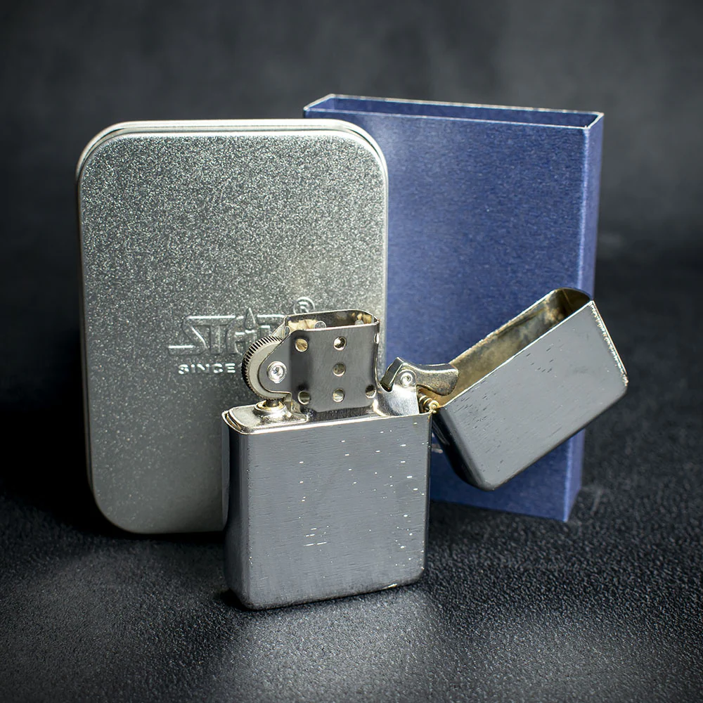 Star Petrol Lighter - Brushed Polished Chrome - Image 3