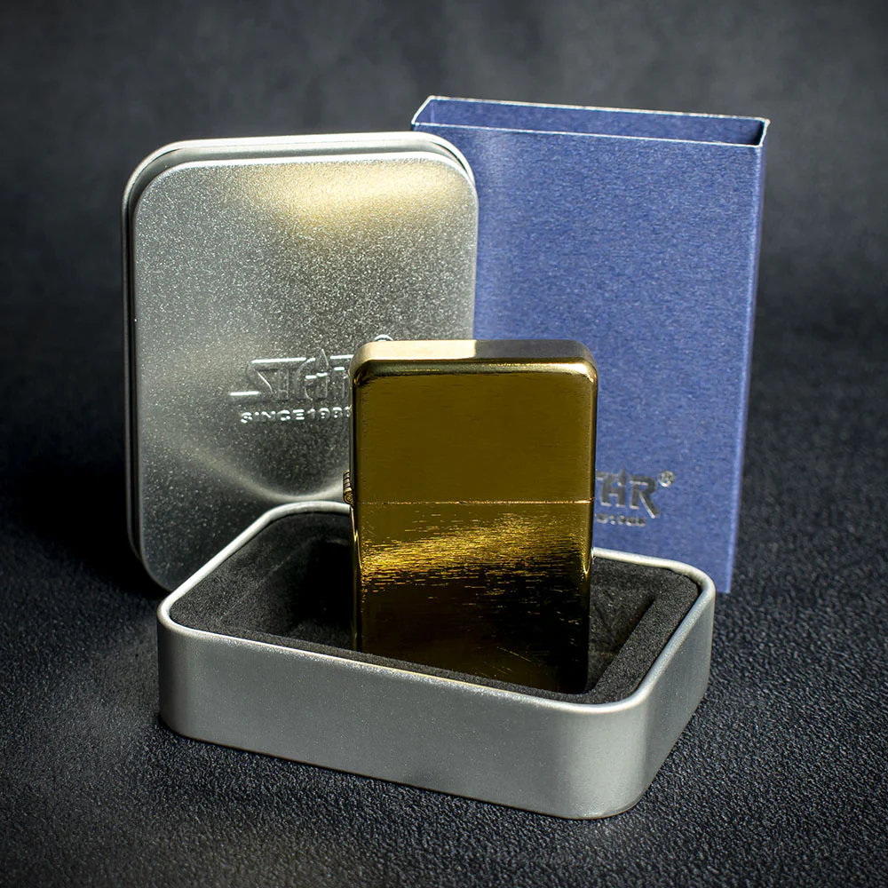 Star Petrol Lighter - Golden Brushed - Image 2