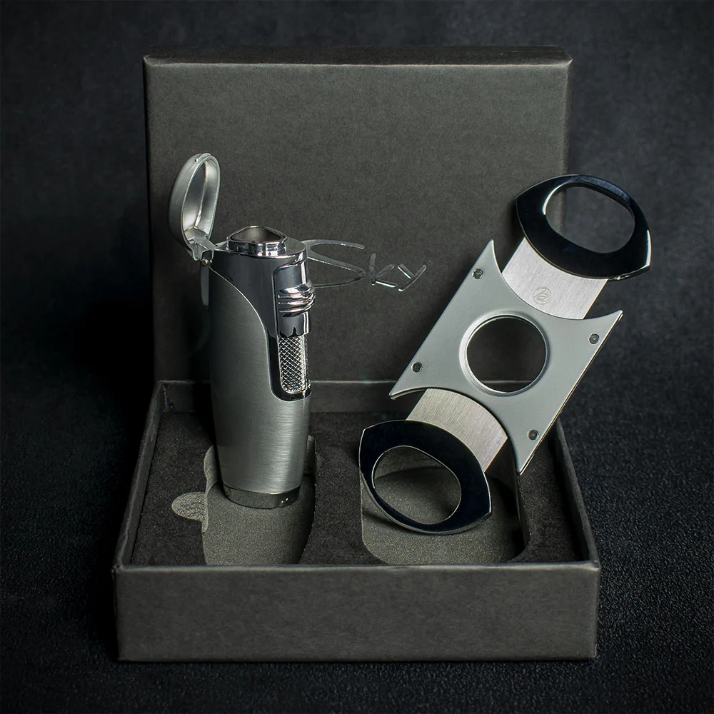 Triple Flame Cigar Lighter & Cutter Set