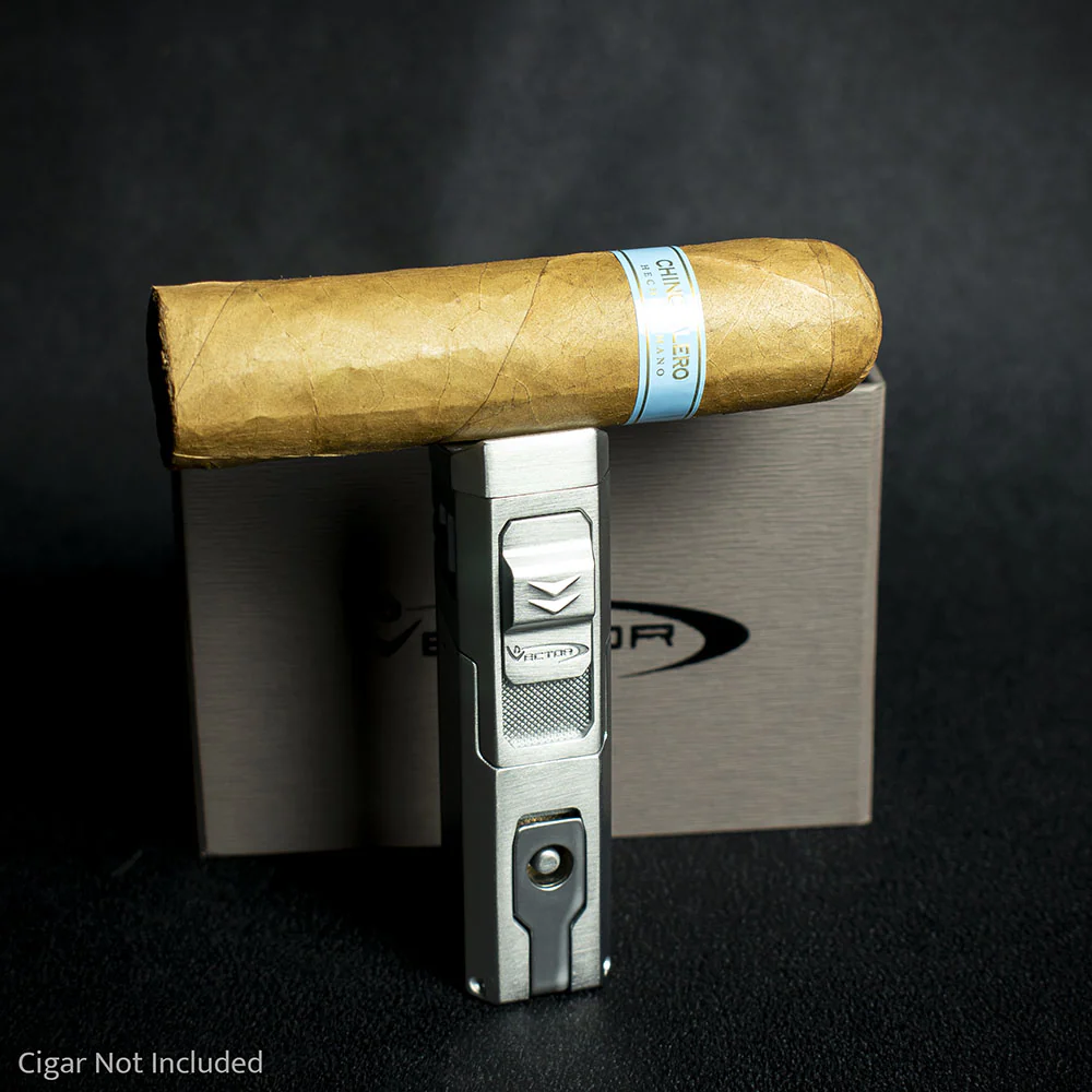 Vector Caliper Single Jet Flame Cigar Lighter With Punch Cutter - Satin Chrome - Image 2