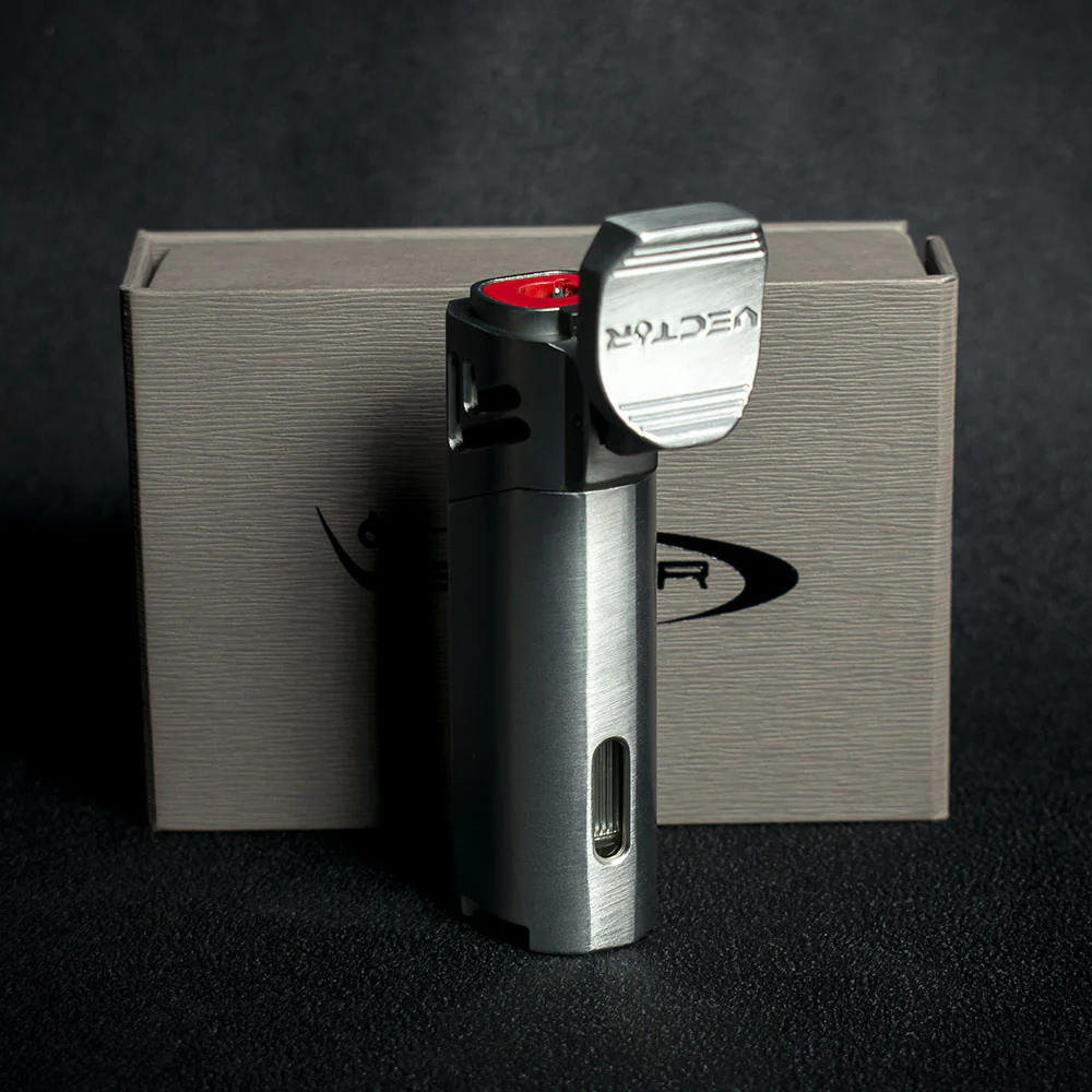 Vector Caliper Single Jet Flame Cigar Lighter With Punch Cutter - Satin Chrome - Image 3
